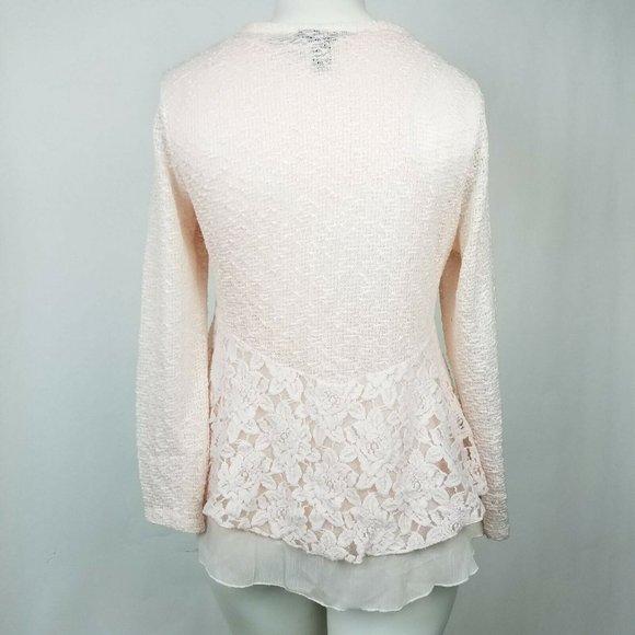 Style & Co Womens Sweater Pink Lace Inset Size L - Picture 5 of 9